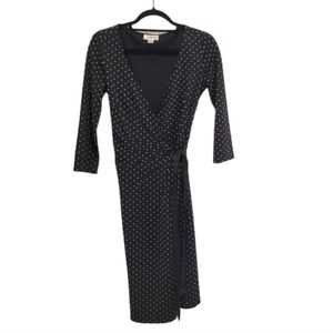 Ann Taylor Loft Black Tan Polka Dot A-Line Fit & Flare Midi Wrap Long Dress 4